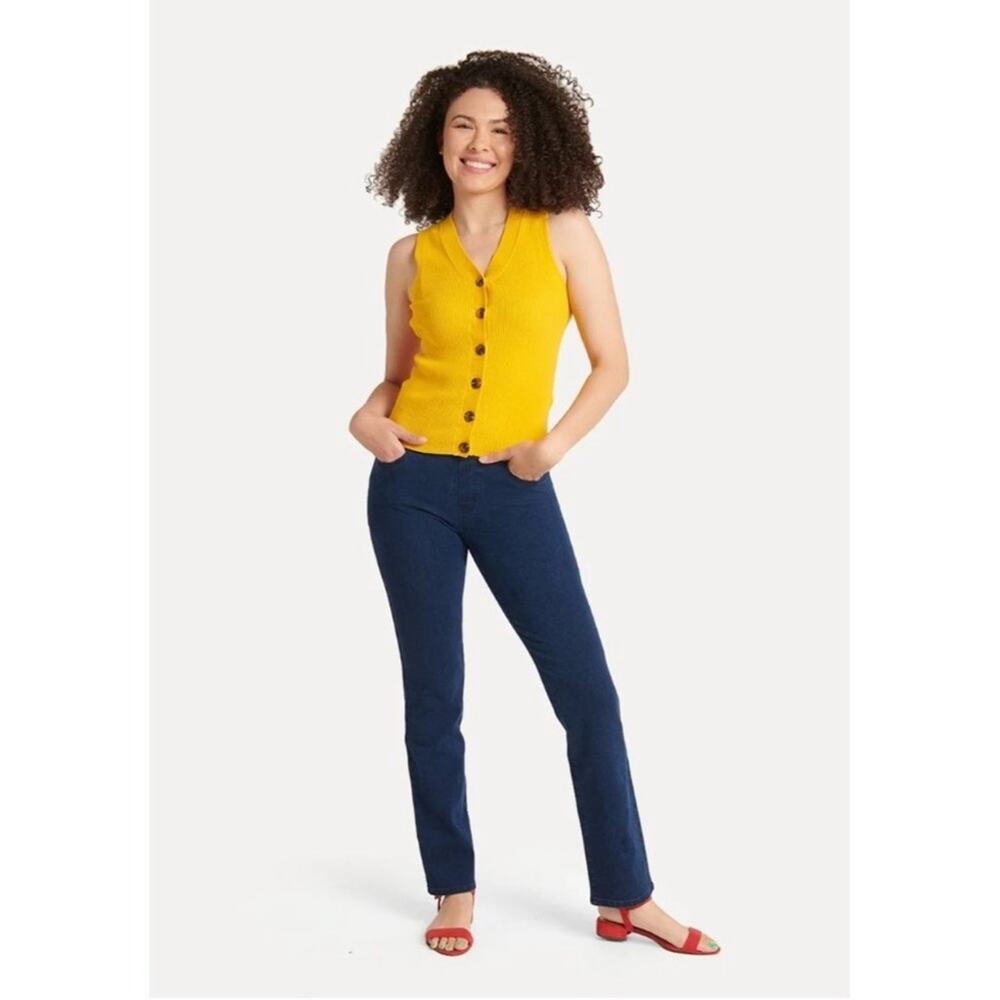 Betabrand Straight-Leg 4-Pocket Pull-On Yoga Denim Jeans in Dark Indigo